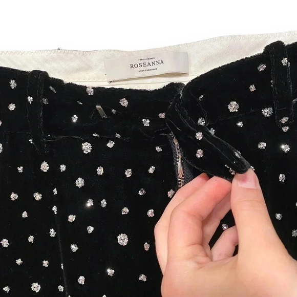 ROSEANNA Janet Polka Dot Velvet Crop Silver Glitter Dot Pants In Noir Black - Picture 9 of 11